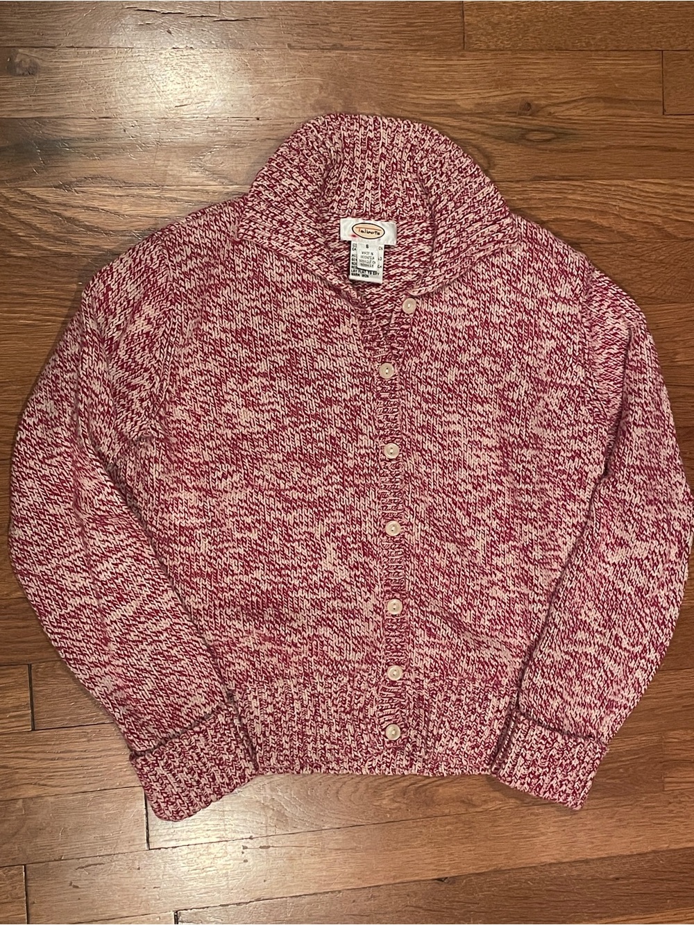 Talbots Red and White Marled Shawl Collar Button-Up Cardigan Small